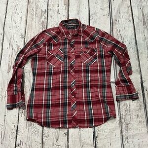 Vintage Border Town Western Pearl Snap Button Down Cowboy Plaid Shirt